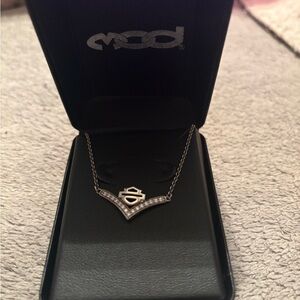 Harley Davidson silver rhinestone necklace